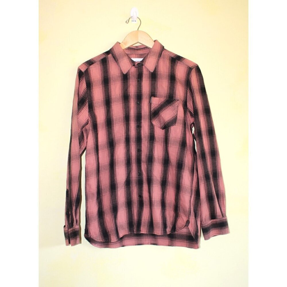 Ovadia & Sons Max Plaid Men Shirt Large 100% Cotton Pink & Black long sleeve
